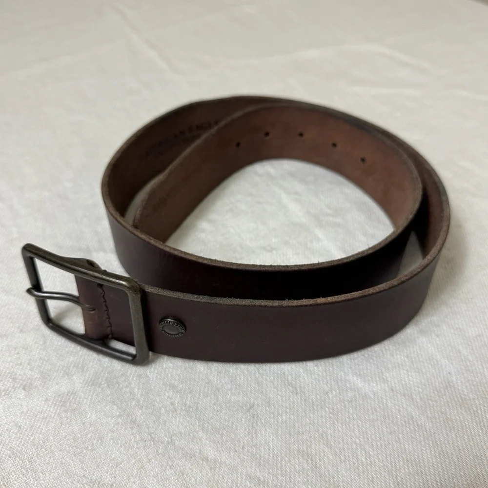 American Eagle Outfitters Brown Leather Belt Womens L Square Brass Buckle Boho